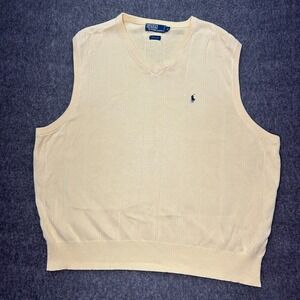 Polo Ralph Lauren Sweater Vest Mens XL Yellow Cotton V-Neck Pullover Preppy
